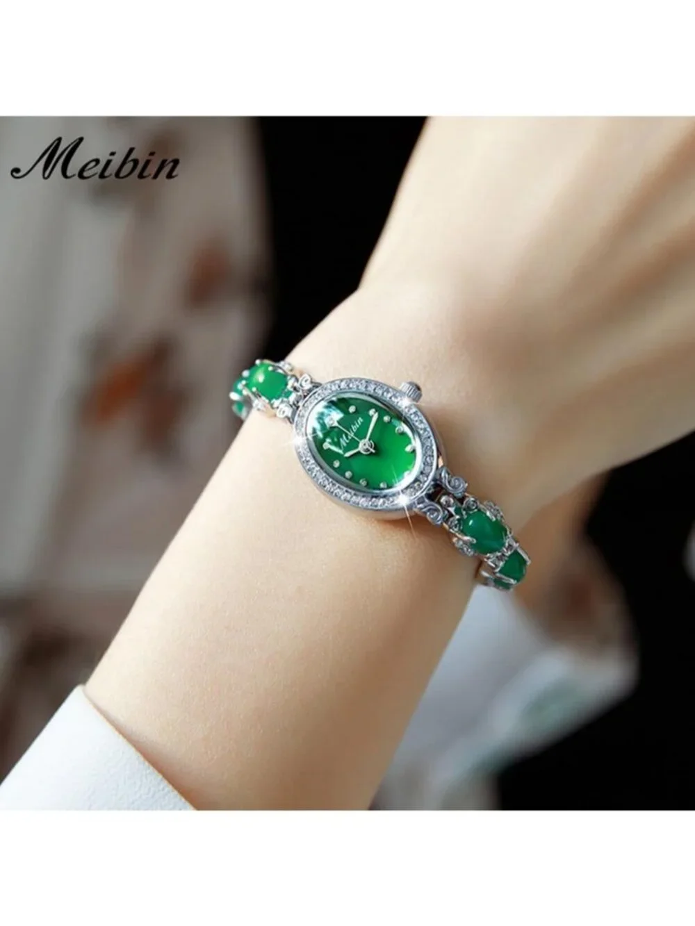 Women's Silver Crystal Diamond Bangle Ladies Bracelet Luxury Oval Wrist Watch